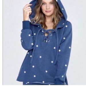 Wildfox Oversized Hoodie Lace Up Stars Fourth of July July Fourth